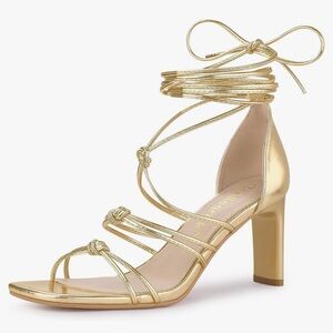 Allegra K Lace Up Gold Heels